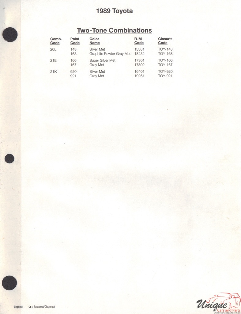1989 Toyota Paint Charts RM 3
